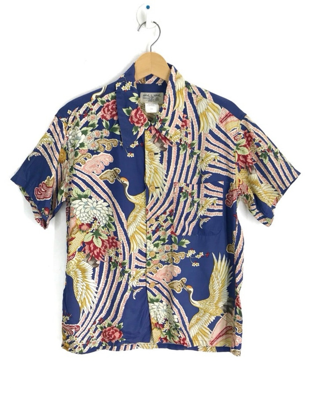 Rare Vintage HOKUKAI Crane Floral Rayon Hawaiian Shirt - Approx Unisex Medium